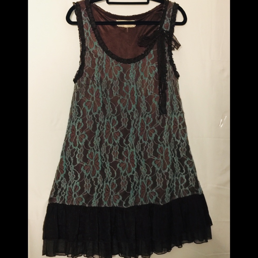 A’Reve 🌷Dress Sz 12 Tq/Brown Nylon Lined Dress